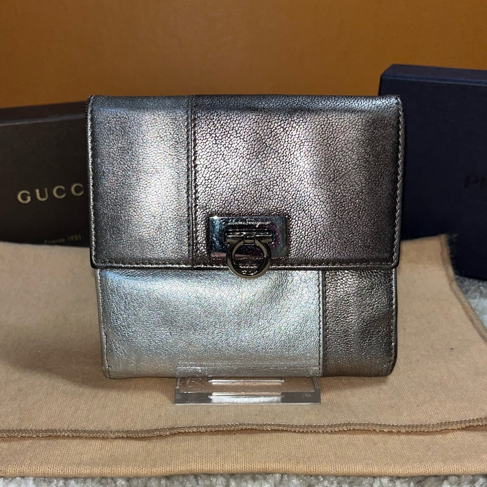 Salvatore Ferragamo Metallic Leather Wallet
